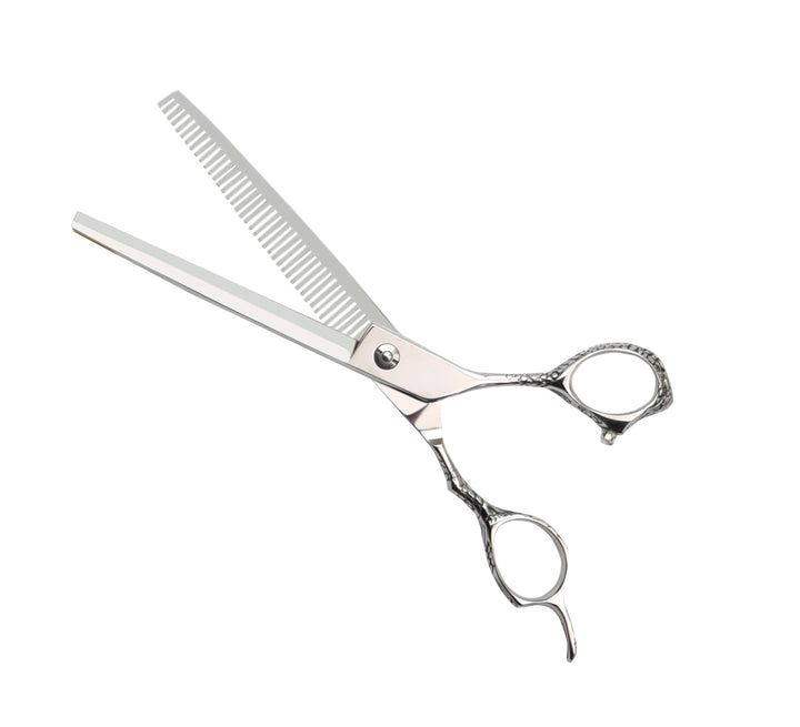 Dog hair scissors with one-sided teeth