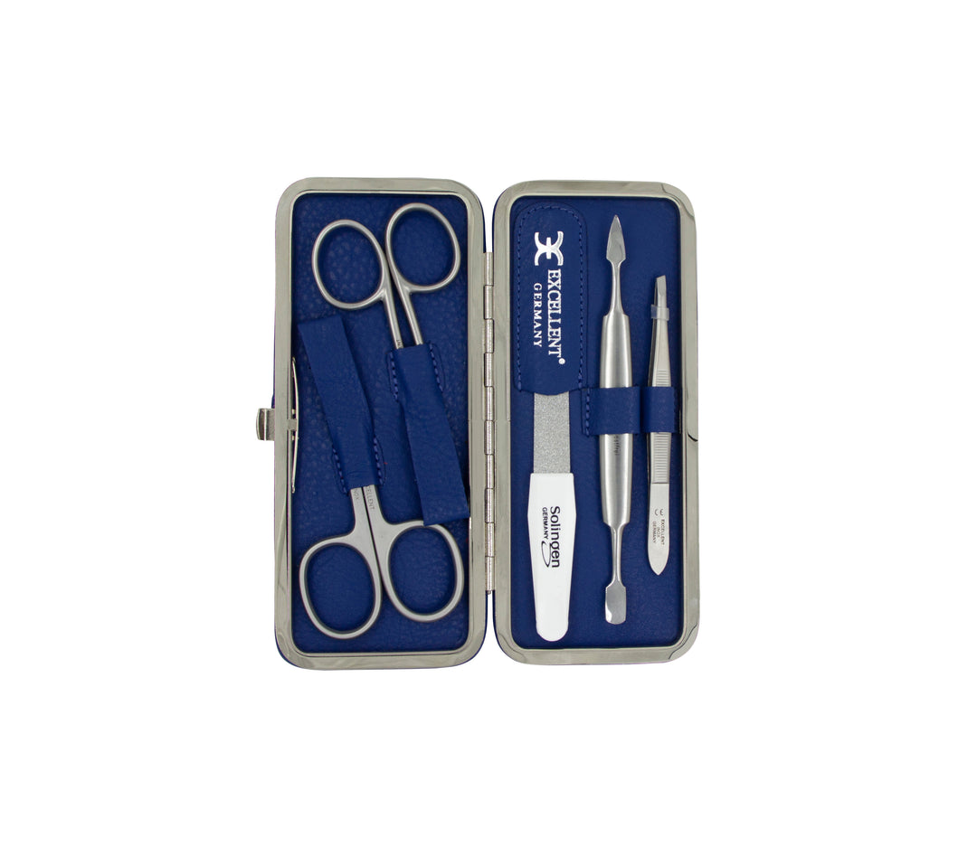 Manicure case 5-piece made of blue imitation leather